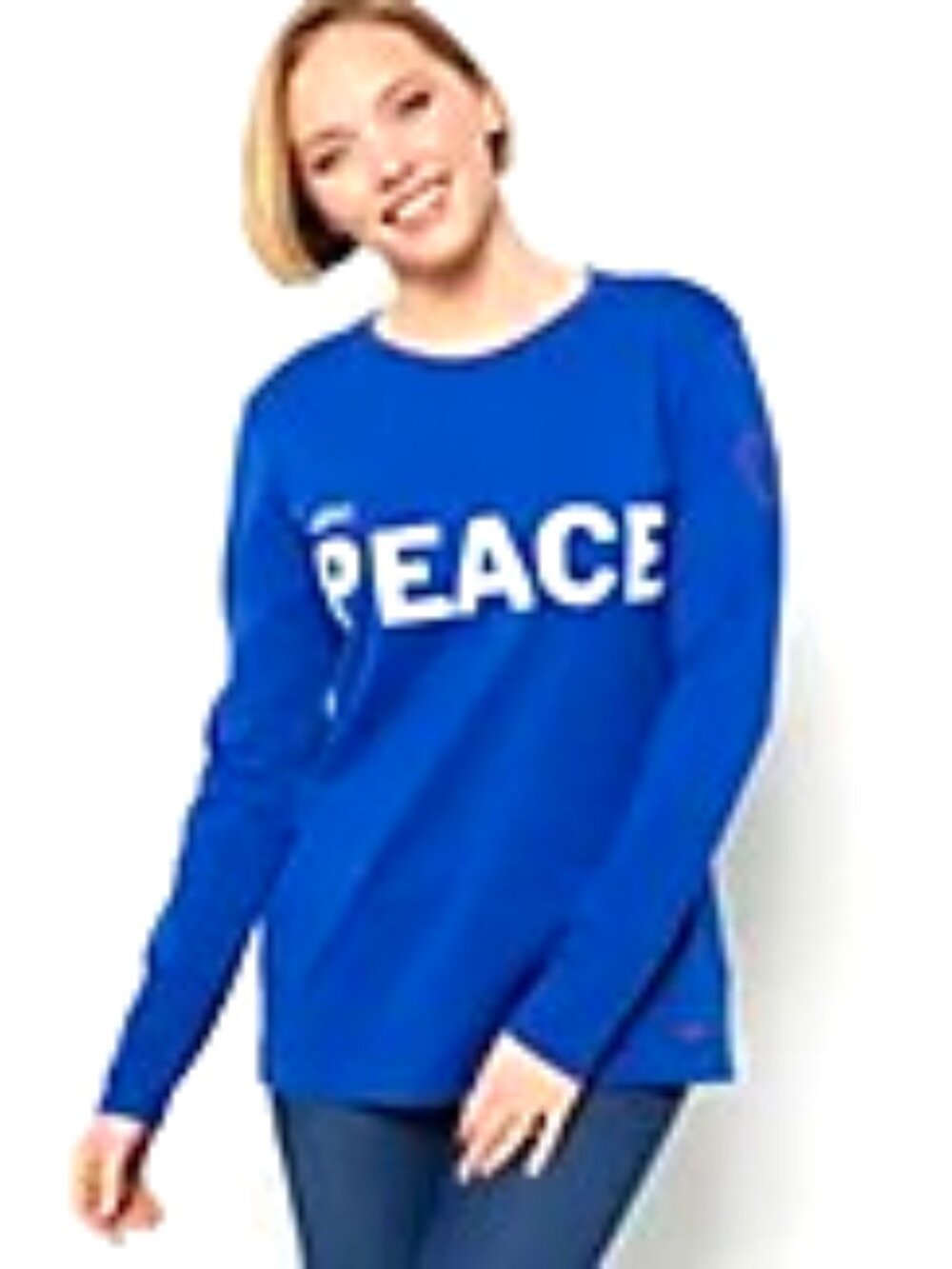 Peace Love World Love 2 Love Long-Sleeve Doni Top Medium Blue Defects - Picture 3 of 9
